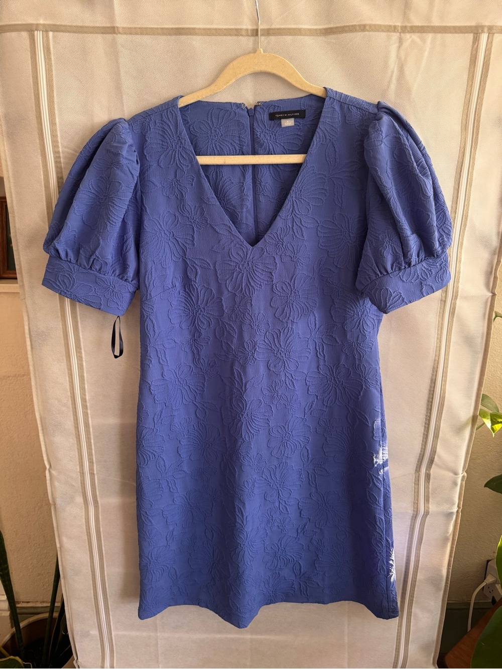 Tommy Hilfiger Periwinkle V-Neck Puff Sleeve Mini Dress